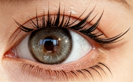 Bust-up of a fair-skinned woman with ultra-low-density natural black lashes, barely-there makeup, soft expression