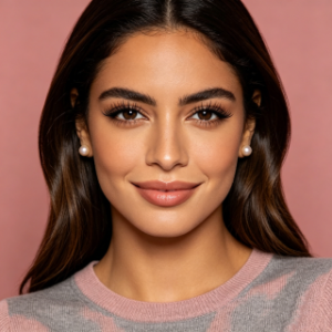Woman wearing Everyday lashes with warm smile, natural volume, bust-up portrait